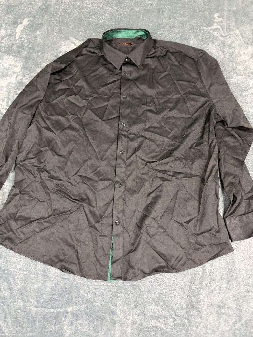 Mens Black Button-Up Dress Shirt 3XL Green Accents